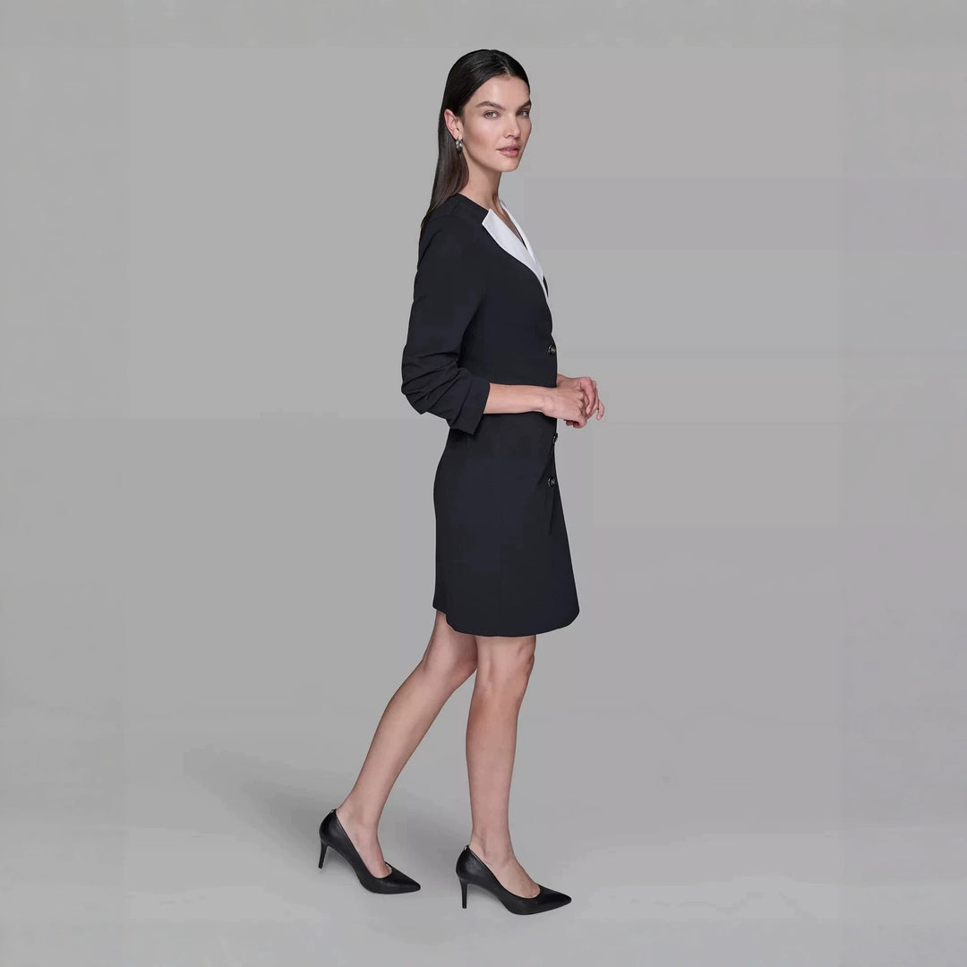 Ladies Double-Breasted Blazer Dress with Contrasting Shawl Collar Mune Fashion