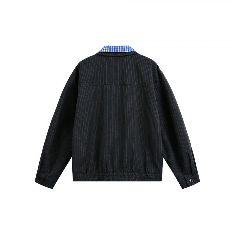 Men's boxy transitional jacket with pinstripes and contrasting shirt collar Mune Fashion