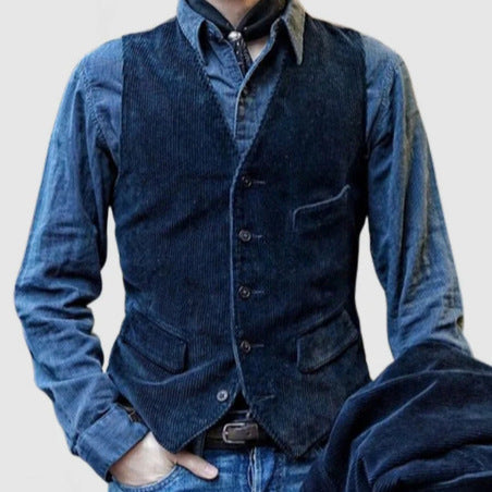 Men's Cord Waistcoat with Elegant Details and Functional Pockets Mune