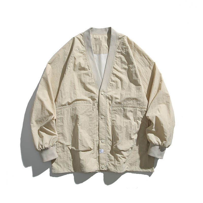 Unisex Oversized Lightweight Transitional Jacket with V-Neck and Snap Button Placket Mune Fashion