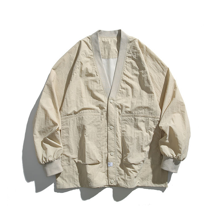 Unisex Oversized Lightweight Transitional Jacket with V-Neck and Snap Button Placket Mune Fashion