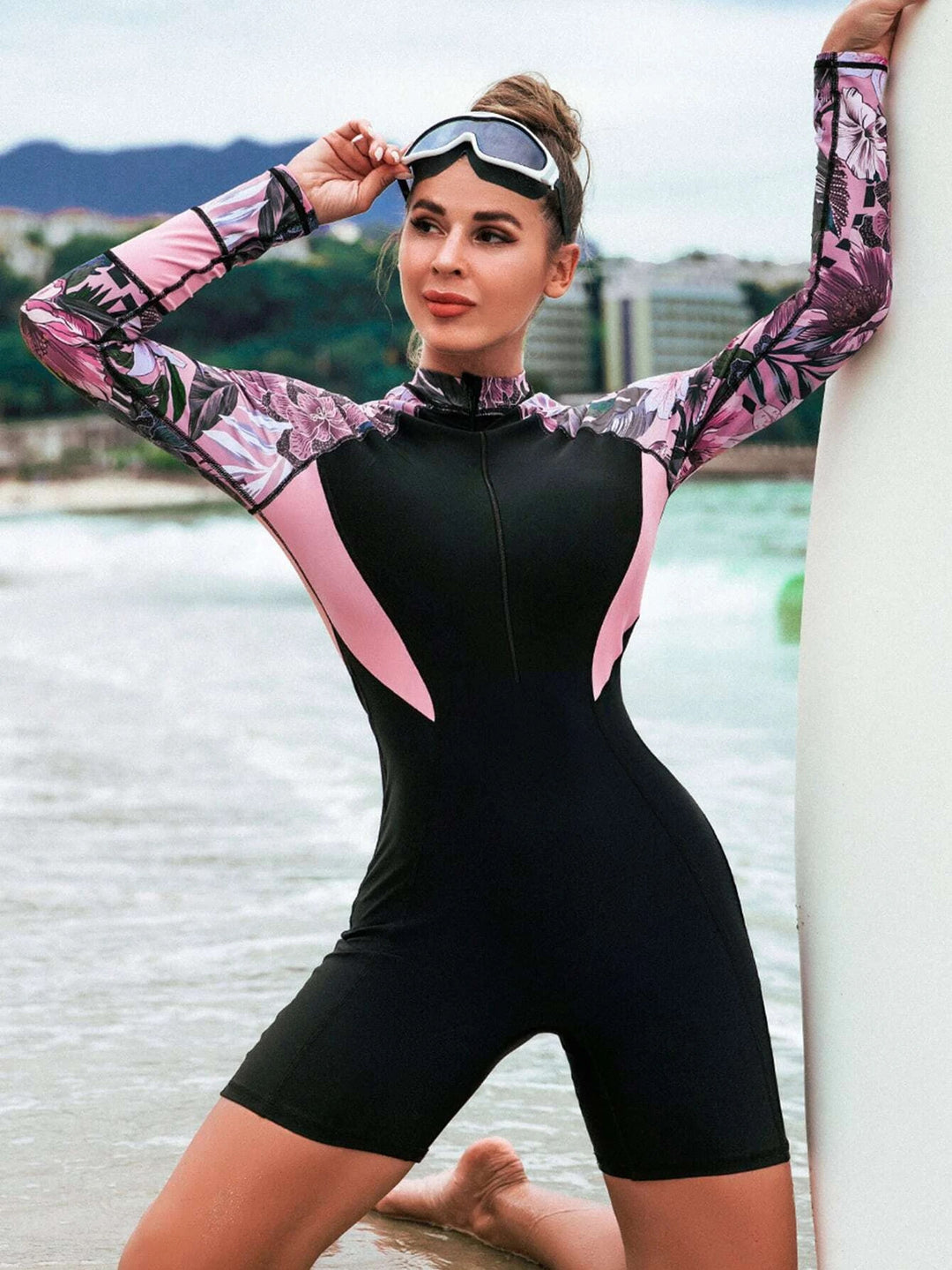 Women's Surf Suit with Long Sleeve and Floral Design Mune Fashion