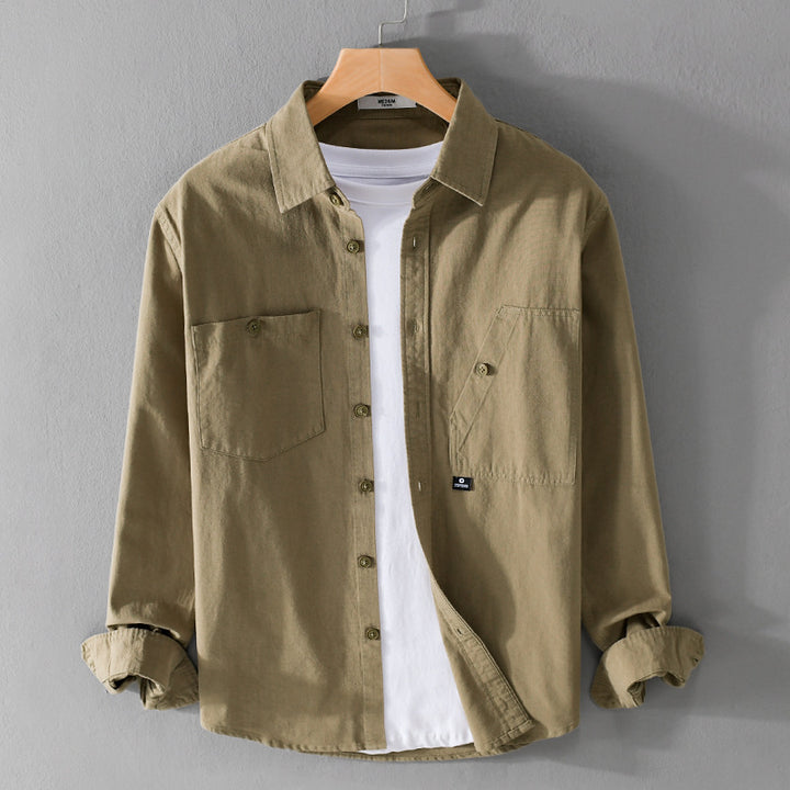 Men's lightweight shirt jacket overshirt made of cotton twill with asymmetrical chest pocket and loose fit Mune Fashion