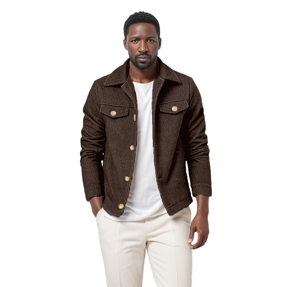 Men's Boucle Work Jacket with Shirt Collar, Chest Flap Pockets and Metal Buttons Mune Fashion