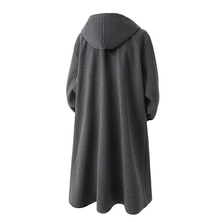 Men's nan Oversize pea coat with hood, double-breasted button placket, and warming quilted lining inside Mune Fashion