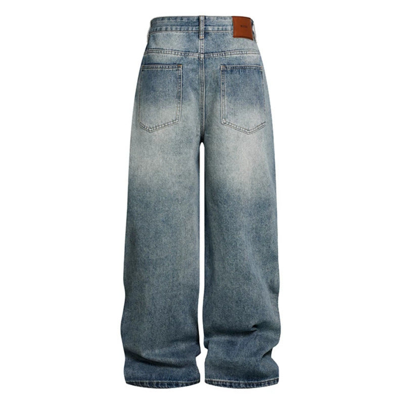 Ladies Wide High-Waist Denim Palazzo Jeans with Destroyed Details and Rhinestone Embellishment Mune Fashion