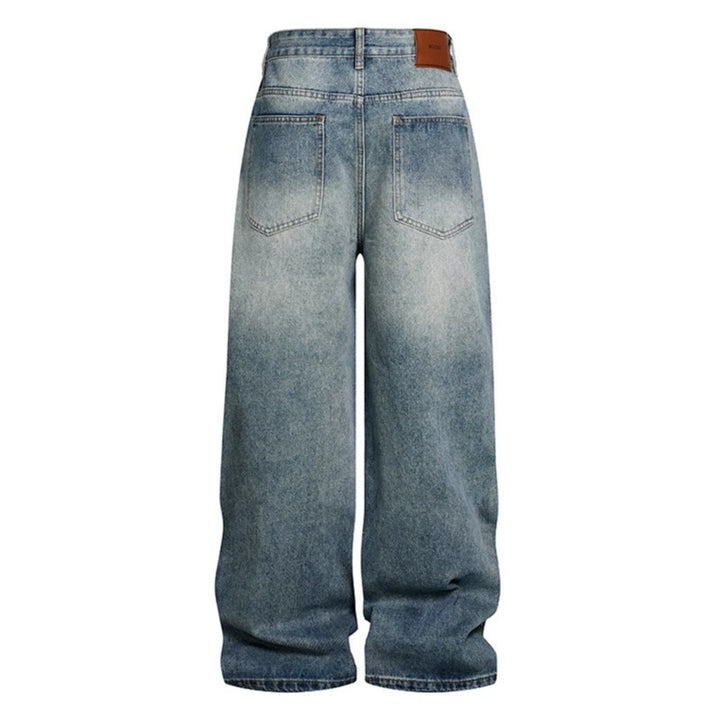 Ladies Wide High-Waist Denim Palazzo Jeans with Destroyed Details and Rhinestone Embellishment Mune Fashion