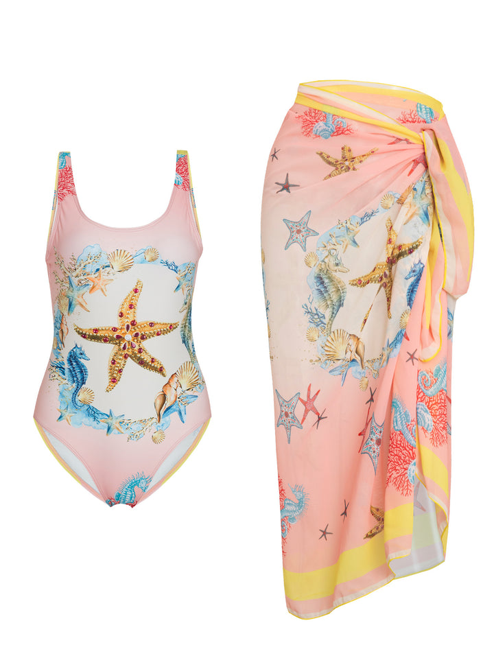 Ladies swimsuit with elastic underskirt and nautical design Mune Fashion