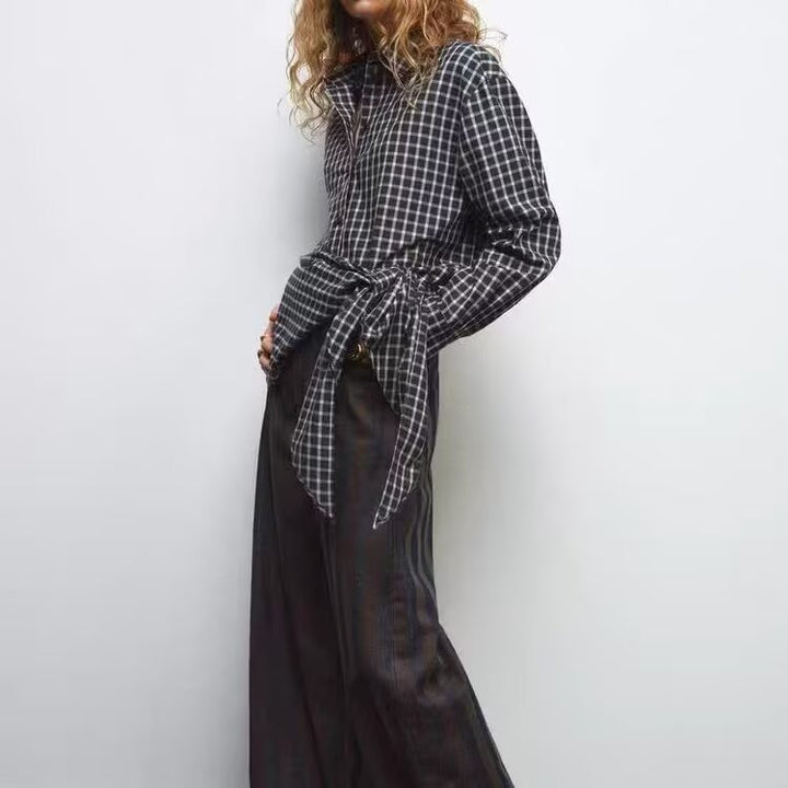Women Oversize checked shirt with rounded hem Mune Fashion