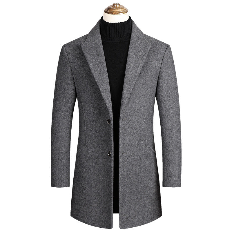 Men Tailored Wool Blend Coat with Notch Lapel and Two-Button Closure Mune Fashion