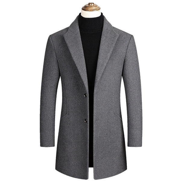 Men Tailored Wool Blend Coat with Notch Lapel and Two-Button Closure Mune Fashion