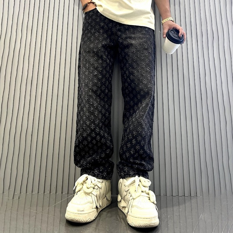 Men's Stylish Relaxed Fit Jeans with Floral Pattern Mune Fashion