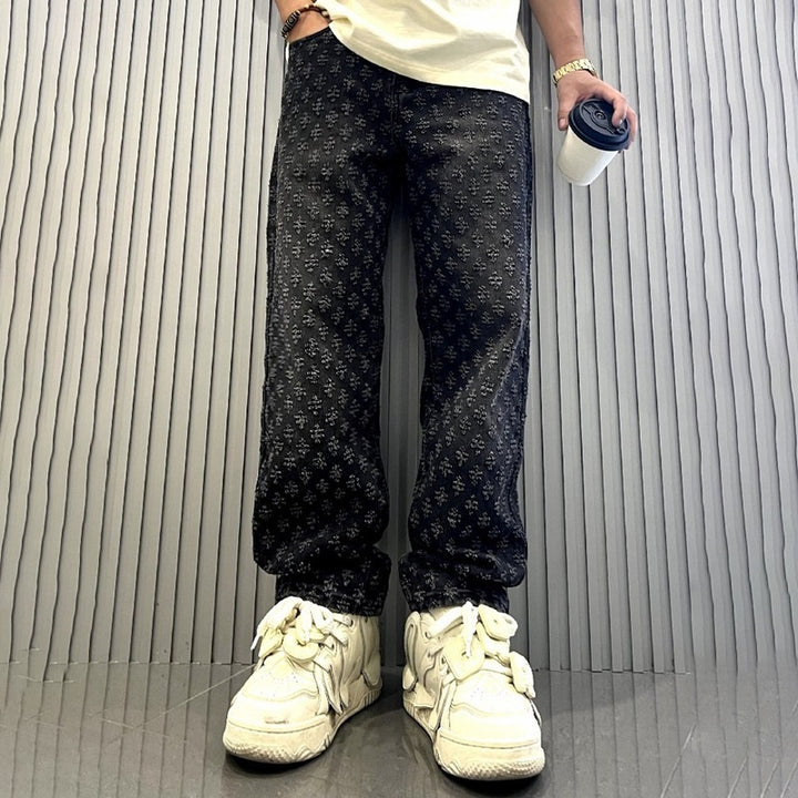 Men's Stylish Relaxed Fit Jeans with Floral Pattern Mune Fashion