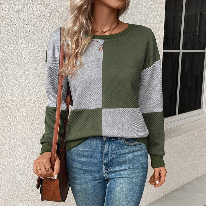 Women's Fashionable Sweatshirt with Block Pattern Mune Fashion