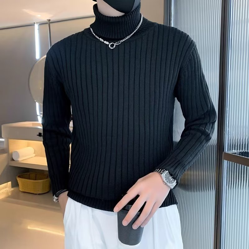Men's Fitted Ribbed Turtleneck Sweater from Fine Knit Mune Fashion