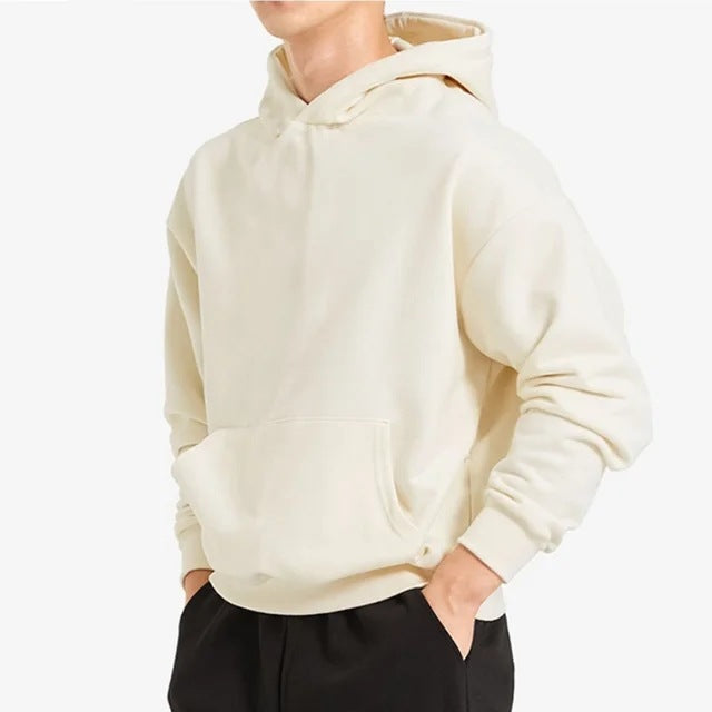 Men's heavy hooded sweatshirt in boxy cut with kangaroo pocket, ribbed hem, and soft brushed interior Mune Fashion