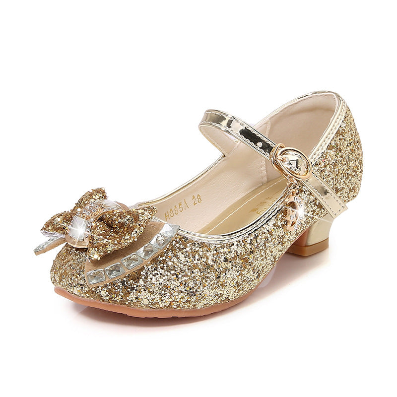 Girls Elegant Glitter Ballet Flats with Decorative Bow and Rhinestone Application Mune Fashion
