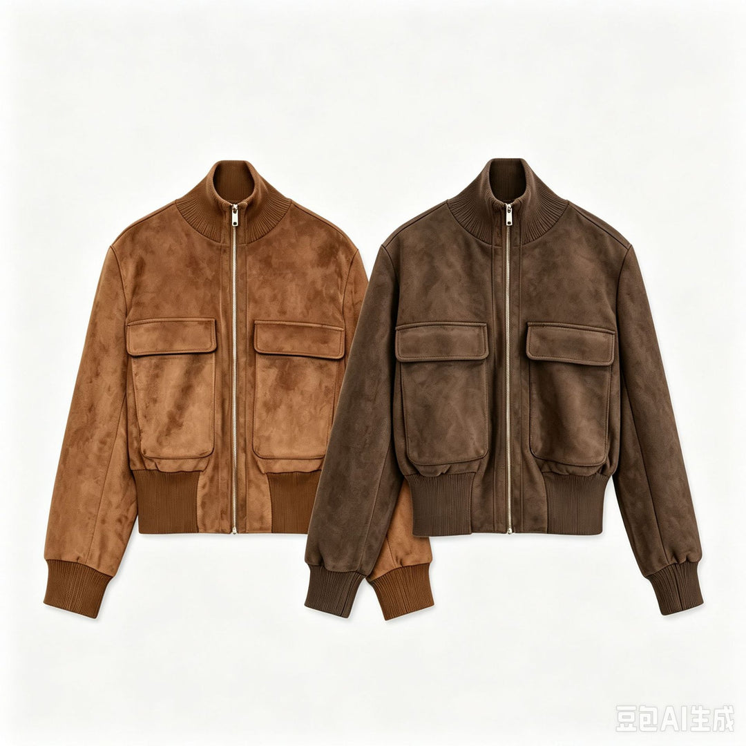 Women's short-cut suede-look bomber jacket with large flap pockets Drune