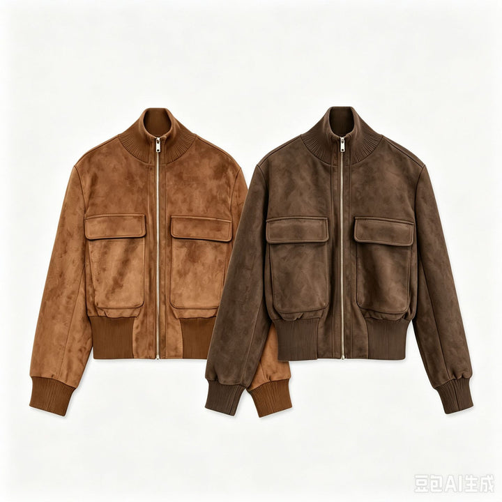 Women's short-cut suede-look bomber jacket with large flap pockets Drune