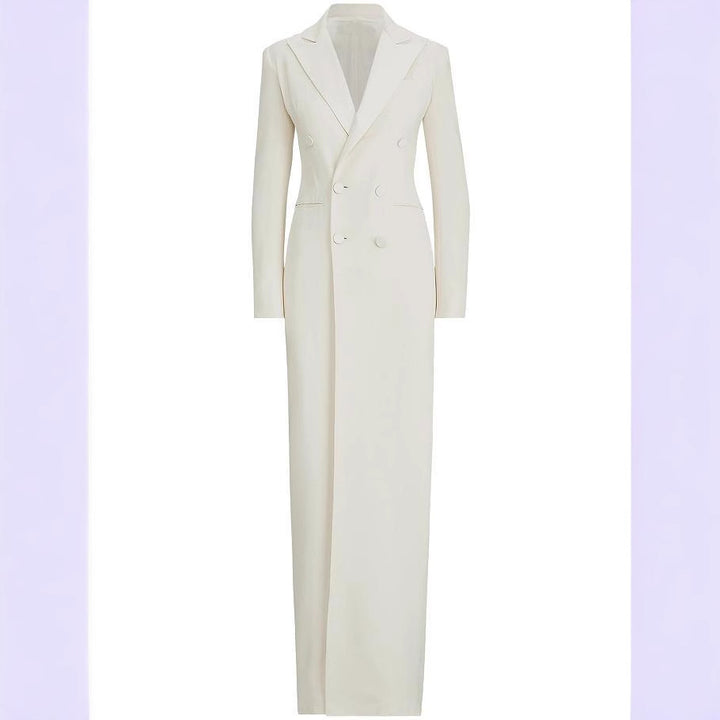 Women’s Long Tuxedo Jacket Dress with Fitted Cut and Leg Slit Mune Fashion