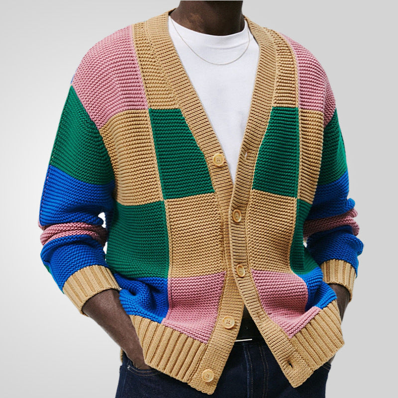 Mune | Men's cardigan with colorful block pattern and comfortable buttons
