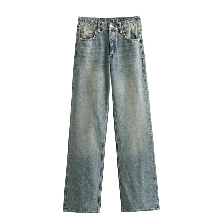 Women's high-waist jeans with straight leg, five-pocket cut and vintage wash Mune Fashion