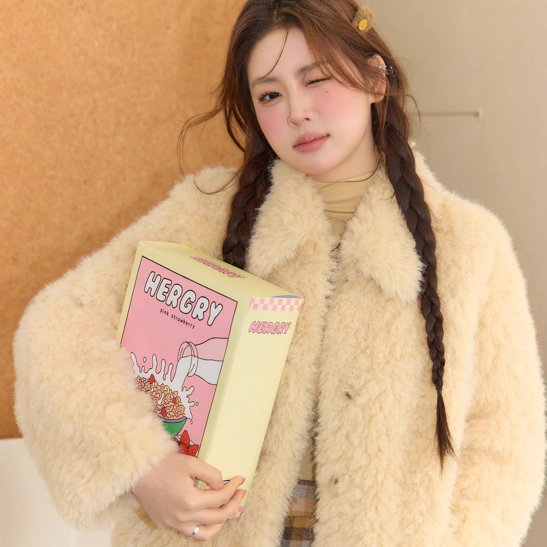 Women's teddy coat in oversized cut with soft faux fur and shirt collar Mune Fashion