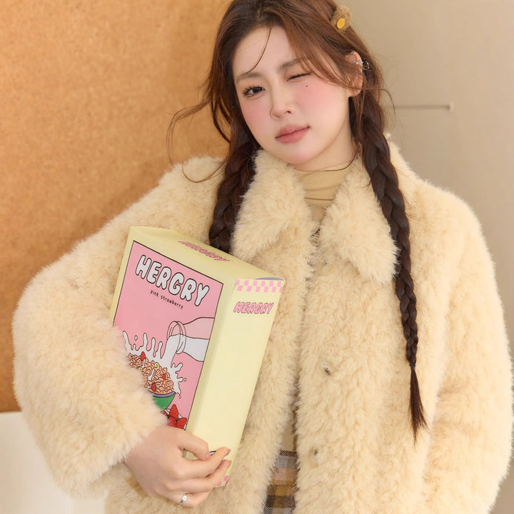 Women's teddy coat in oversized cut with soft faux fur and shirt collar Mune Fashion