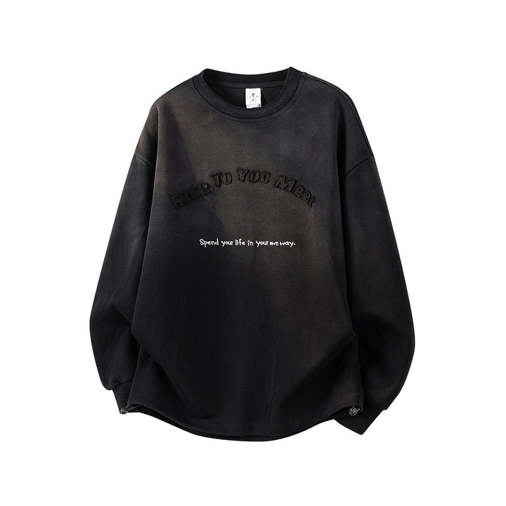 Women's Oversized Sweatshirt with Embroidered Logo, Rounded Hem & Dropped Shoulder Mune Fashion
