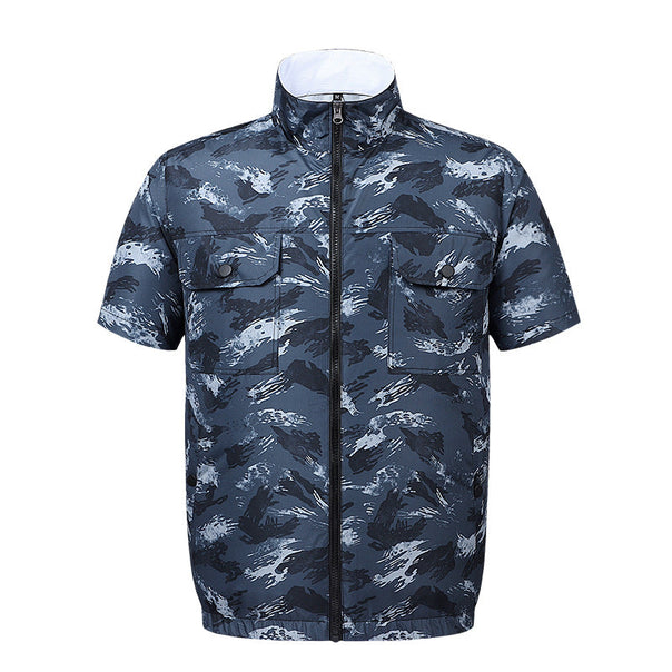 Men's lightweight short-sleeved leisure jacket with stand collar, zipper, and breast pockets Mune Fashion
