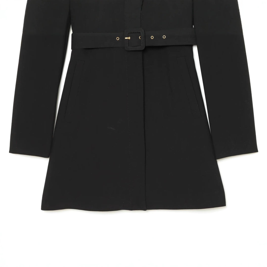 Women's Midi-Length Coat with Stand-Up Collar and Wide Waist Belt Mune Fashion
