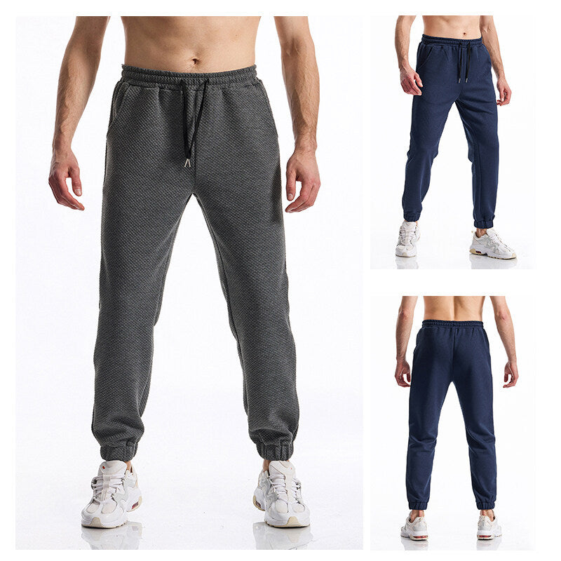 Men's Textured Jogging Pants with Elastic Waistband, Drawstring, and Cuffed Hem Mune Fashion