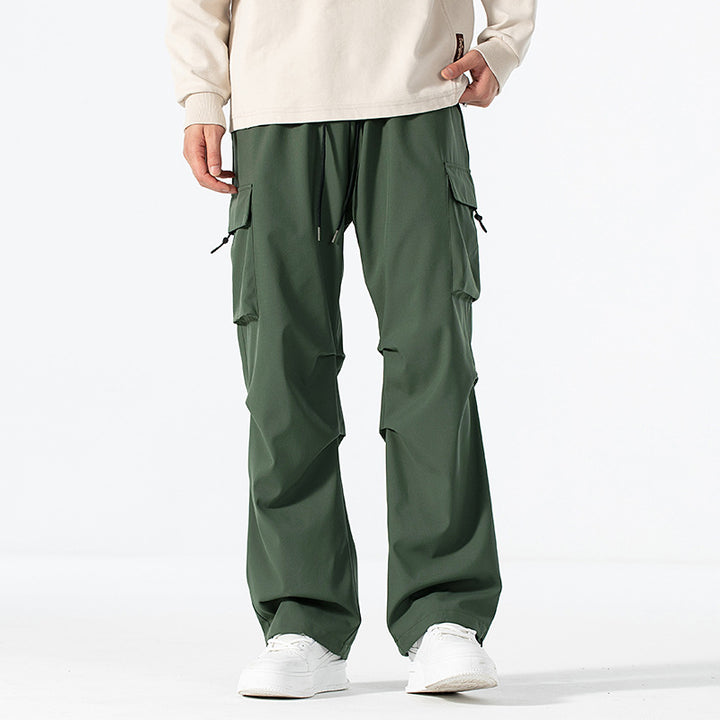Men's Loose-Fitting Cargo Utility Pants with Drawstring Waist and Multiple Pockets Mune Fashion