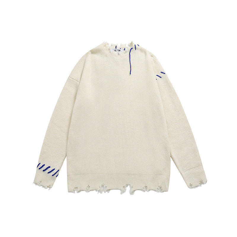 Unisex Oversize Chunky Knit Sweater with Destroy Effect and Decorative Seams Mune Fashion