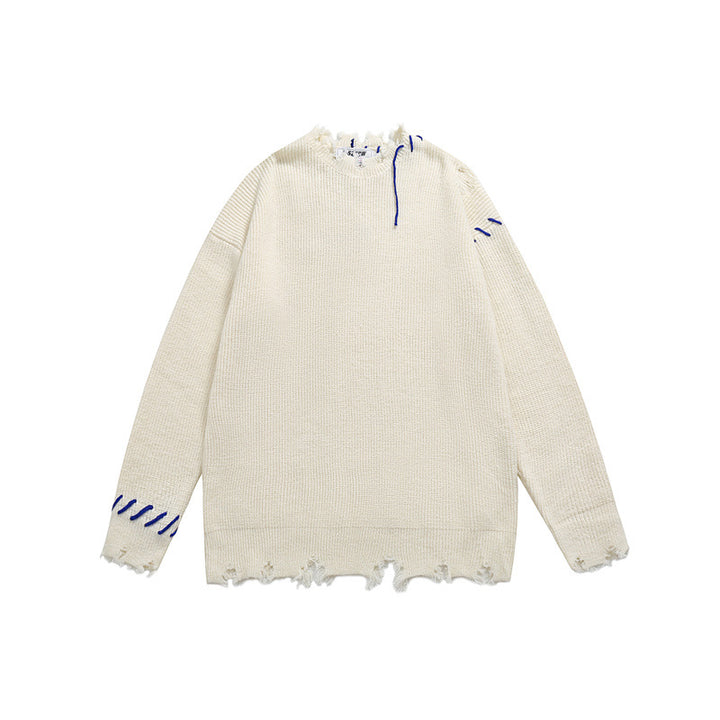 Unisex Oversize Chunky Knit Sweater with Destroy Effect and Decorative Seams Mune Fashion