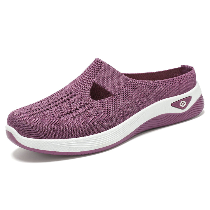 Ladies breathable knitted slip-on clog with side cut-out opening, cushioning EVA and PU midsole Mune Fashion