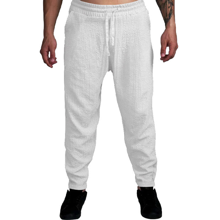 Men's Textured Tapered Jogging Pants with Elastic Waistband, Drawstring & Ribbed Ankle Cuffs Mune Fashion