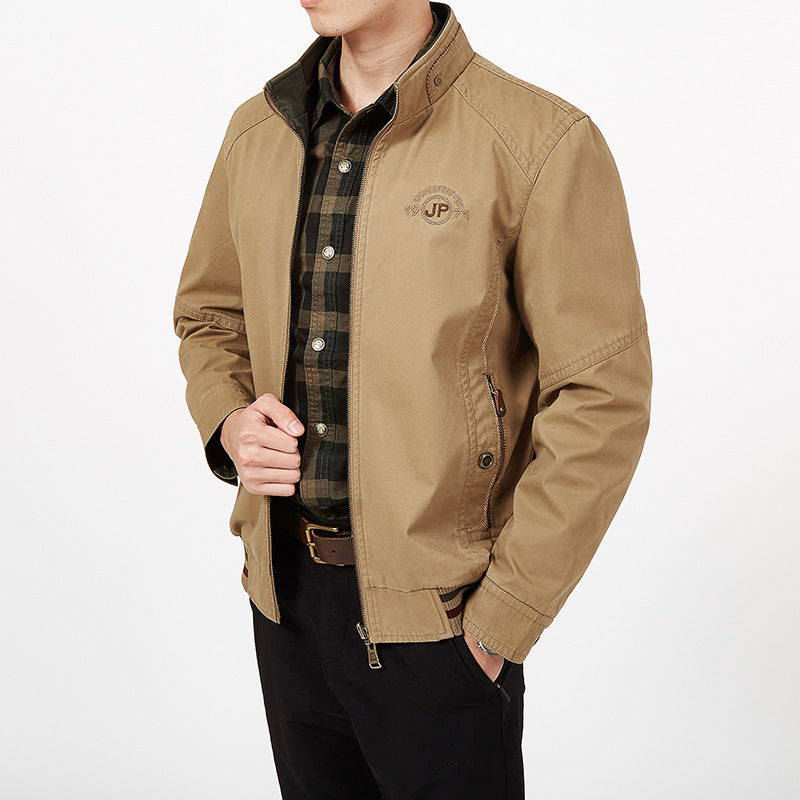 Men's lightweight canvas transition jacket with quilted shoulder yoke and zipper Mune Fashion
