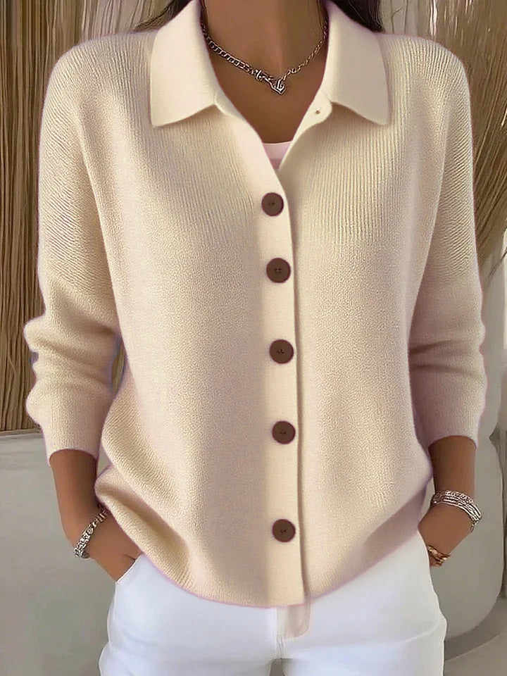 Women's fine knit cardigan with shirt collar and full button placket Mune Fashion