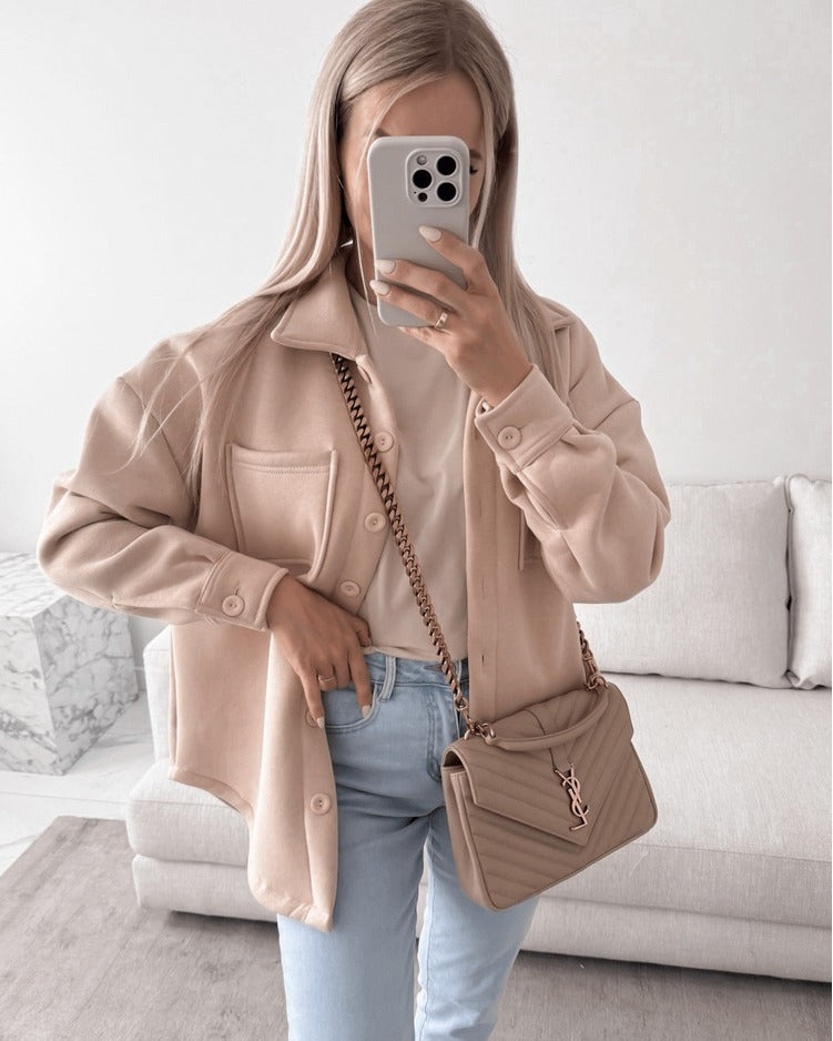 Women Oversized Shirt Jacket Shacket made of soft wool blend with patch chest pockets Mune Fashion