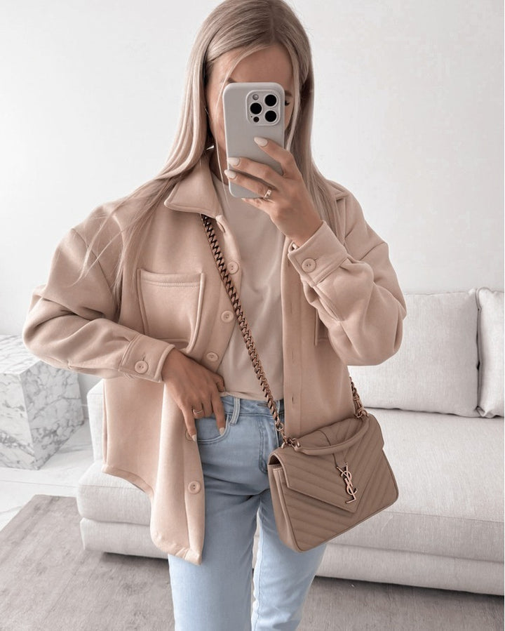Women Oversized Shirt Jacket Shacket made of soft wool blend with patch chest pockets Mune Fashion