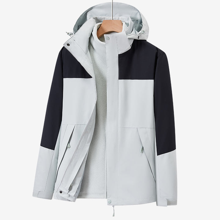 Unisex two-layer water-repellent outdoor jacket with hood and color block design Mune Fashion