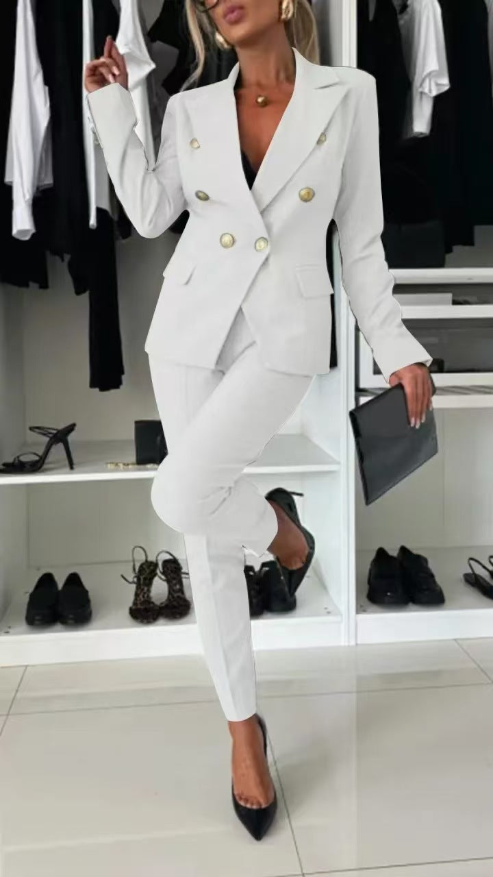 Ladies tailored double-breasted blazer with slim suit trousers Mune Fashion