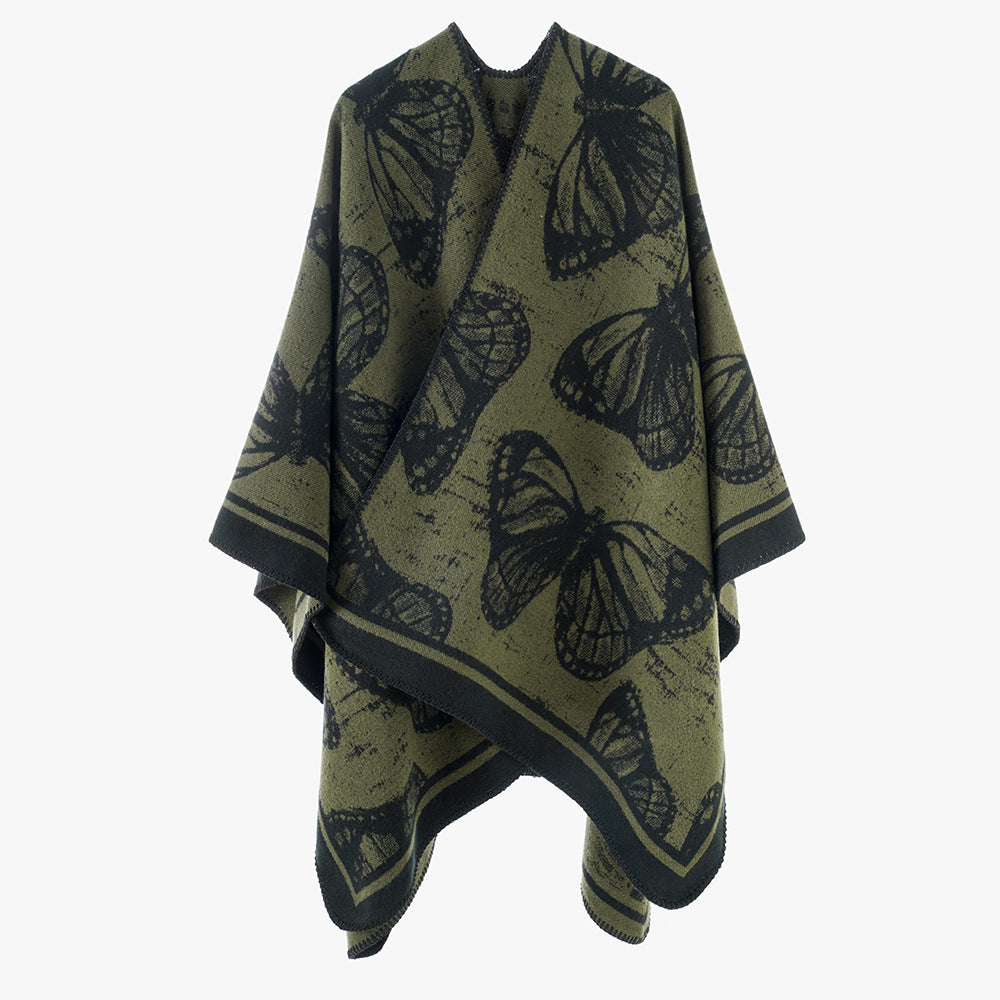 Women's oversized knit overlay in jacquard with butterfly motif and contrasting hem edge Mune Fashion