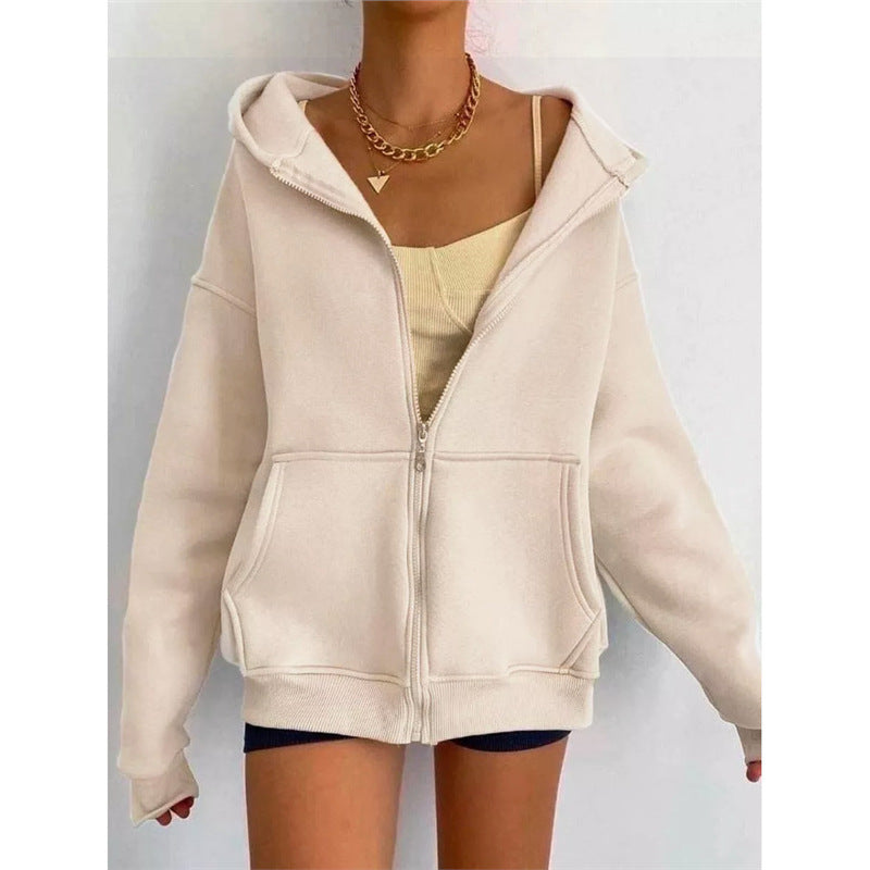 Women's oversized zip hoodie with French terry fleece, kangaroo pockets, and extended sleeve cuffs Mune Fashion