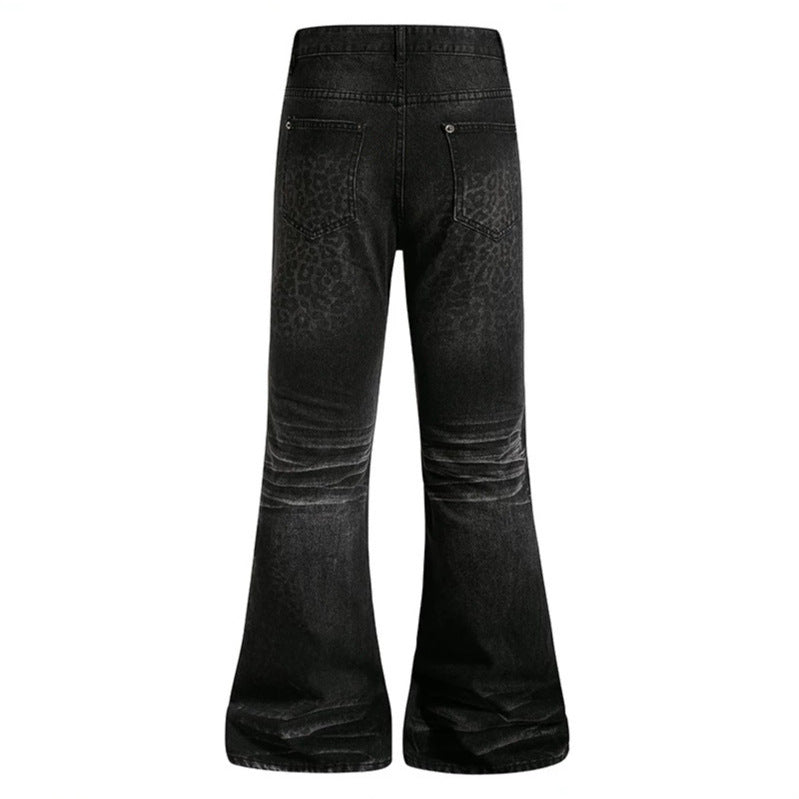 Women's High-Cut Flared Jeans with Subtle Leo Print and Used Wash Mune Fashion