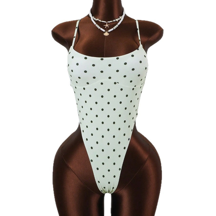 Women One-Piece Swimsuit with High Leg Cut and Pattern Mune Fashion
