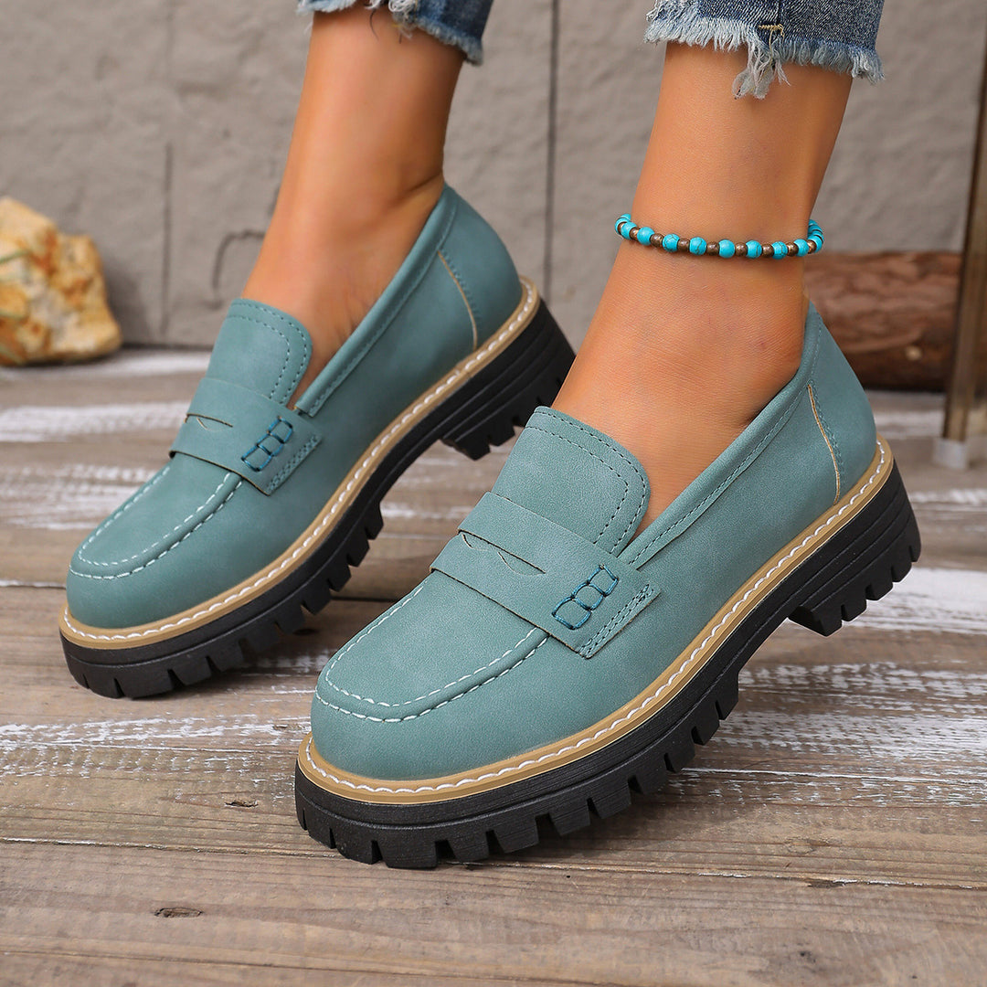 Women’s casual chunky loafer with thick profile sole, padded comfort footbed, and decorative bridge Mune Fashion