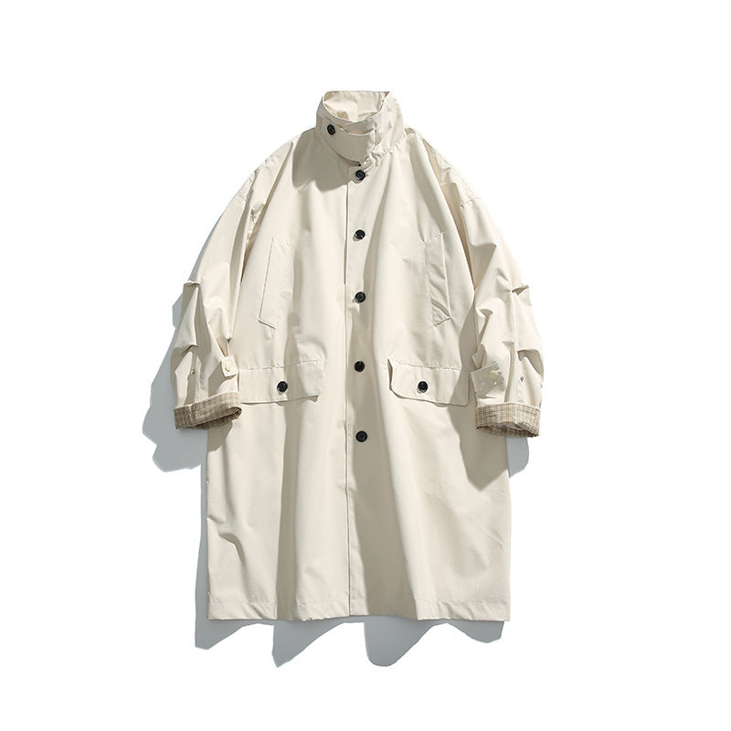 Men's oversized waterproof trench coat with stand collar and checked lining Mune Fashion