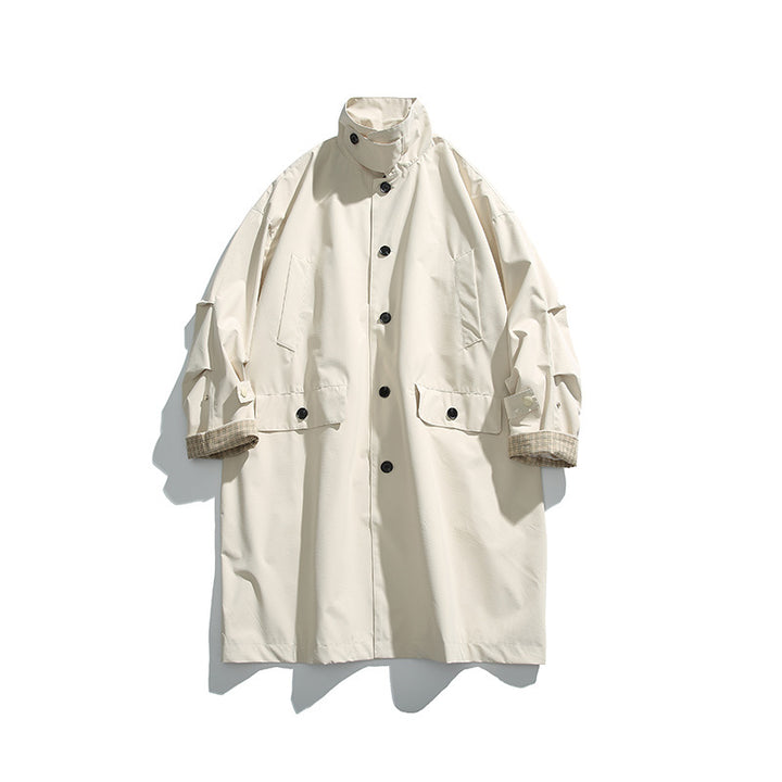 Men's oversized waterproof trench coat with stand collar and checked lining Mune Fashion